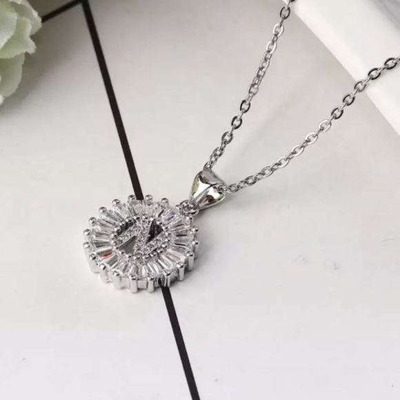 Silver Initial Crystal Pendant Necklace A-Z - Picture 6 of 7